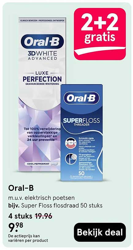 Oral-B m.u.v. elektrisch poetsen bijv. Super Floss flosdraad 50 stuks 2+2 gratis