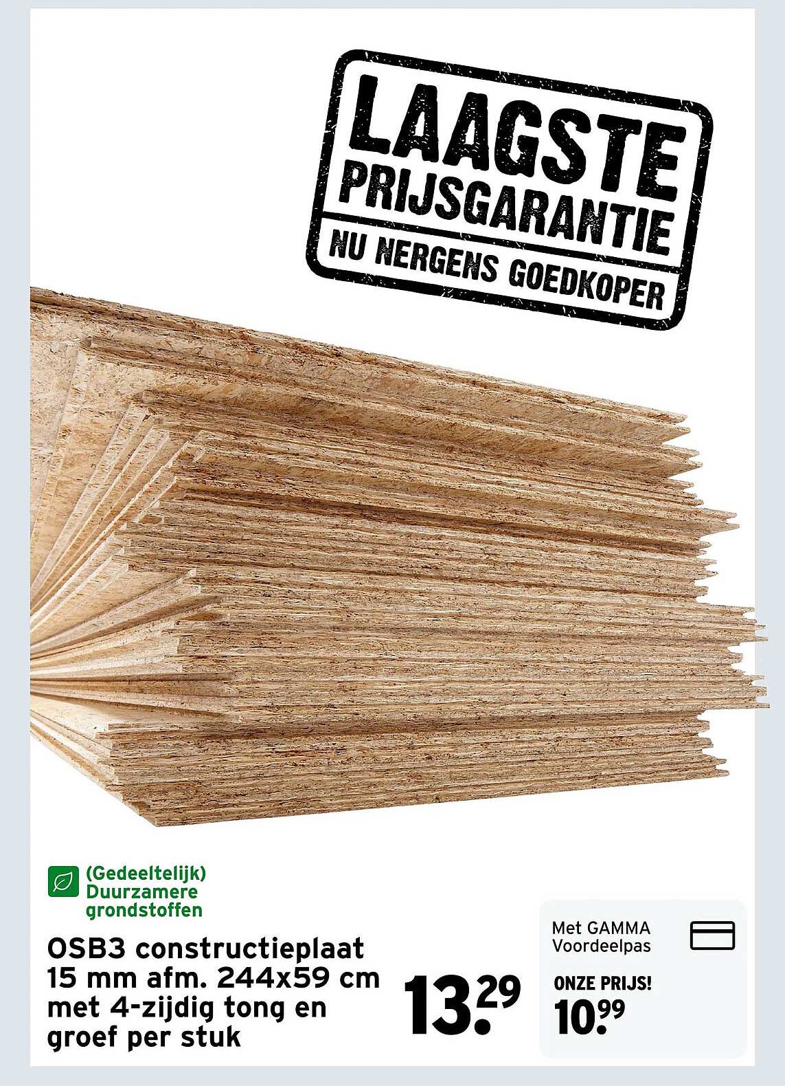 OSB3 constructieplaat 15 mm afm. 244x59 cm met 4-zijdig tong en groef per stuk