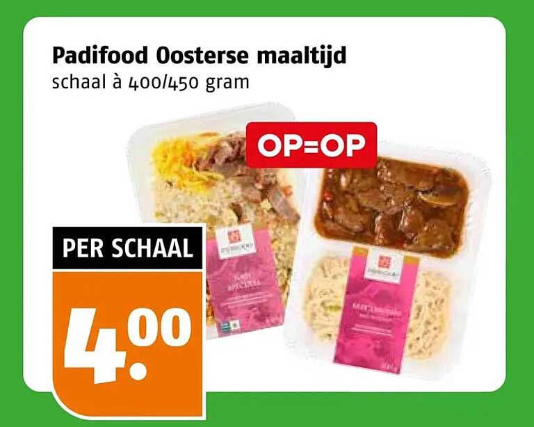 Padifood Oosterse maaltijd schaal à 400/450 gram OP=OP