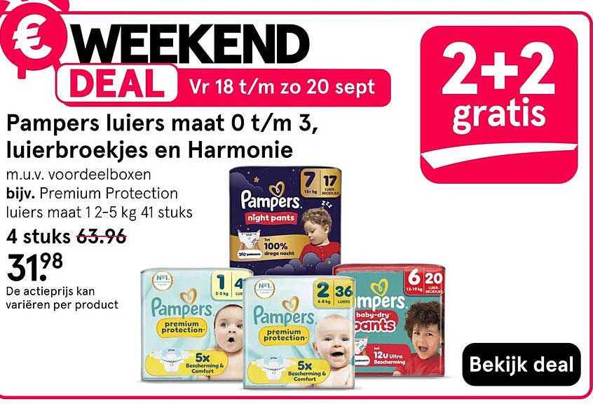 Pampers luiers maat 0 t/m 3, luierbroekjes en Harmonie 2+2 gratis