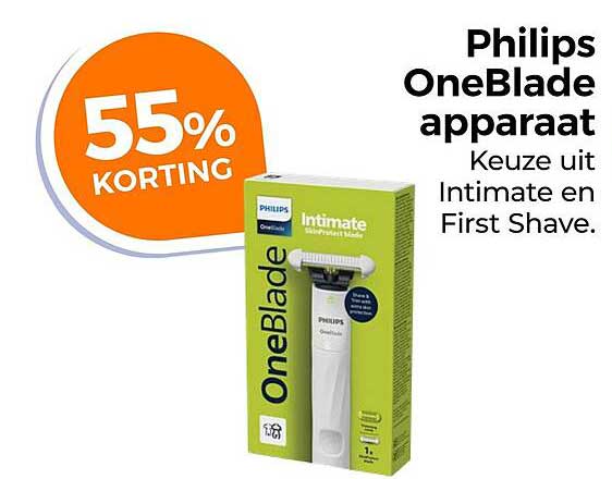 Philips OneBlade apparaat Keuze uit Intimate en First Shave. 55% KORTING