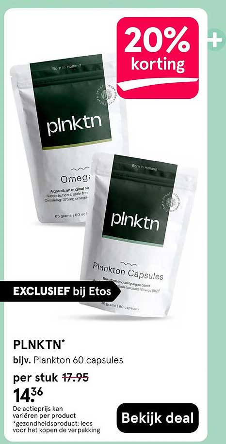 PLNKTN* bijv. Plankton 60 capsules 20% korting
