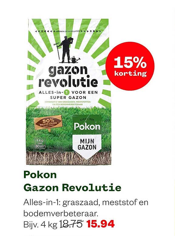 Pokon Gazon Revolutie Alles-in-1: graszaad, meststof en bodemverbeteraar.