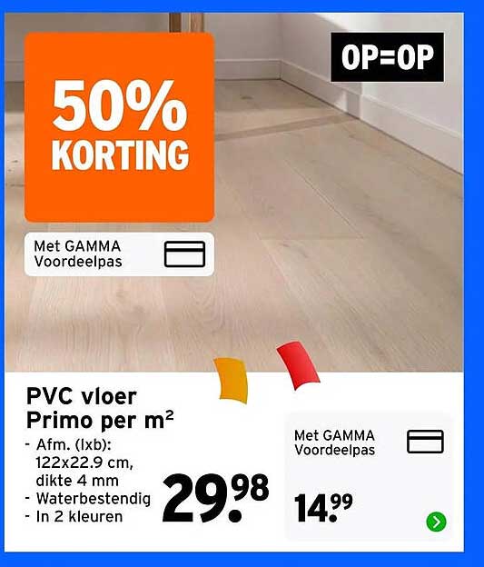 PVC vloer Primo per m² 50% KORTING OP=OP
