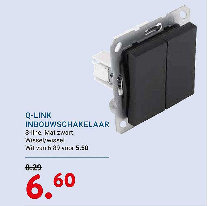 Q-LINK INBOUWSCHAKELAAR S-line. Mat zwart. Wissel/wissel.