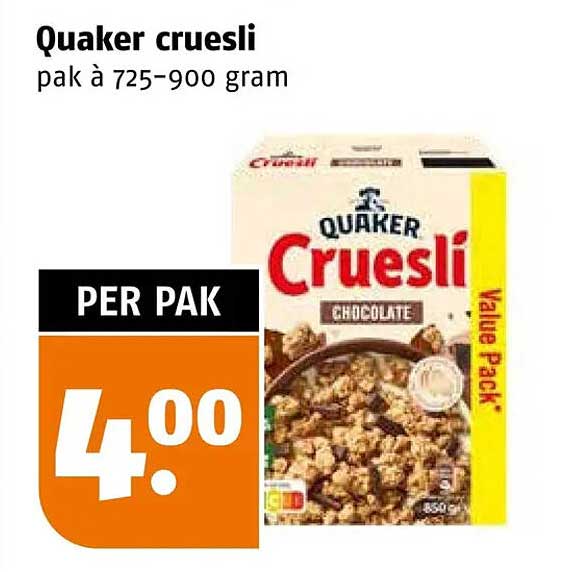 Quaker cruesli pak à 725-900 gram