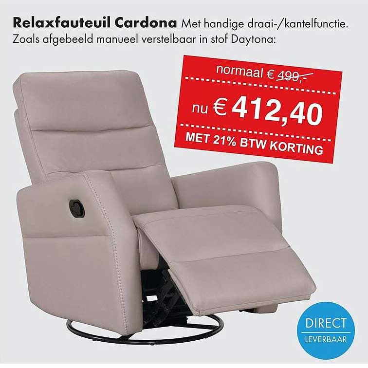 Relaxfauteuil Cardona Met handige draai-/kantelfunctie. Zoals afgebeeld manueel verstelbaar in stof Daytona: