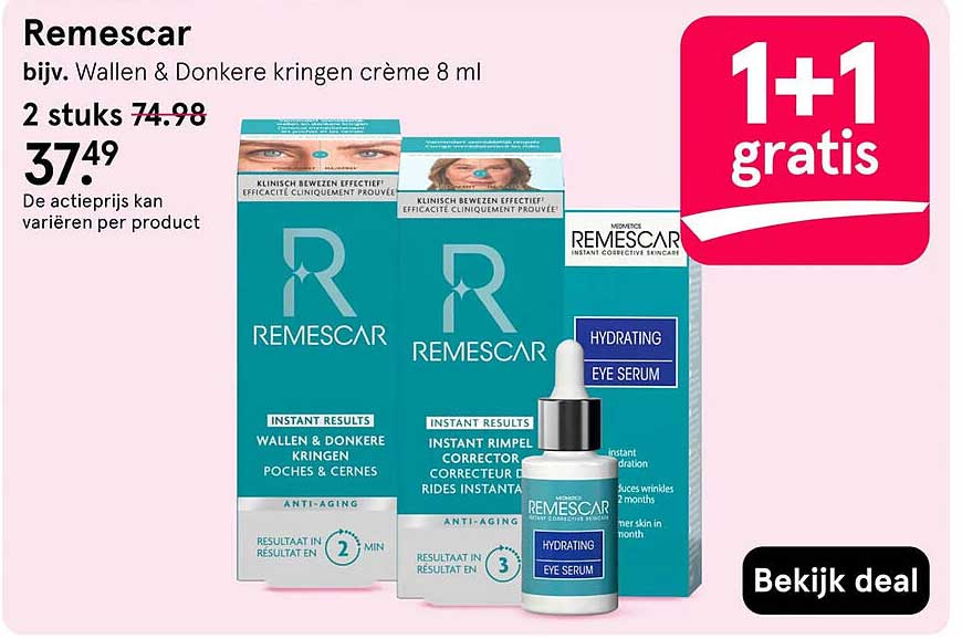 Remescar, bijv. Wallen & Donkere kringen crème 8 ml 1+1 gratis