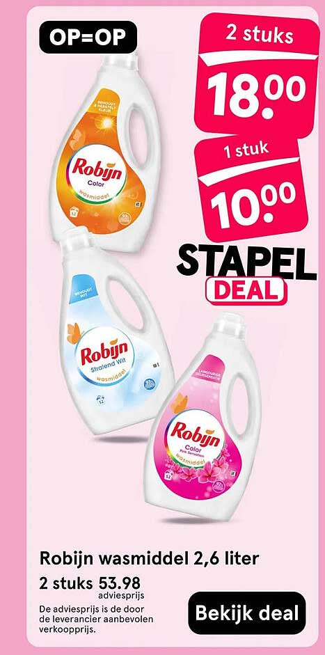 Robijn wasmiddel 2,6 liter 2 stuks 53.98 adviesprijs