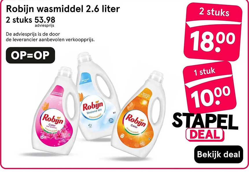 Robijn wasmiddel 2.6 liter OP=OP