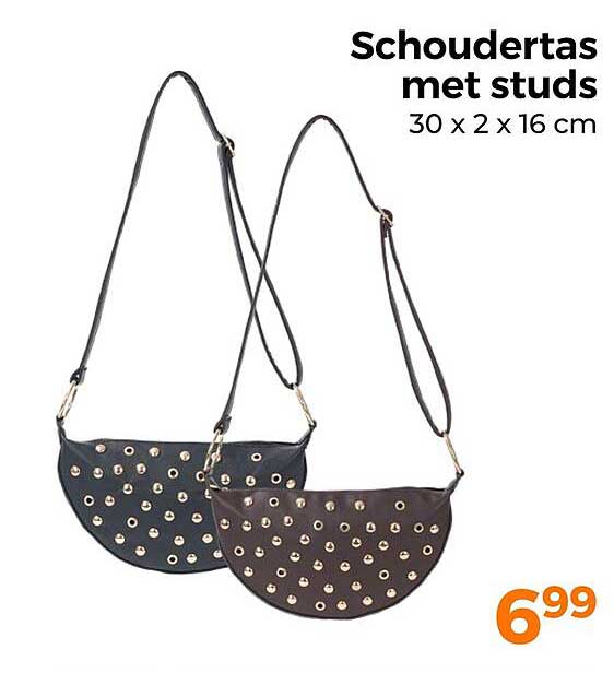 Schoudertas met studs 30 x 2 x 16 cm