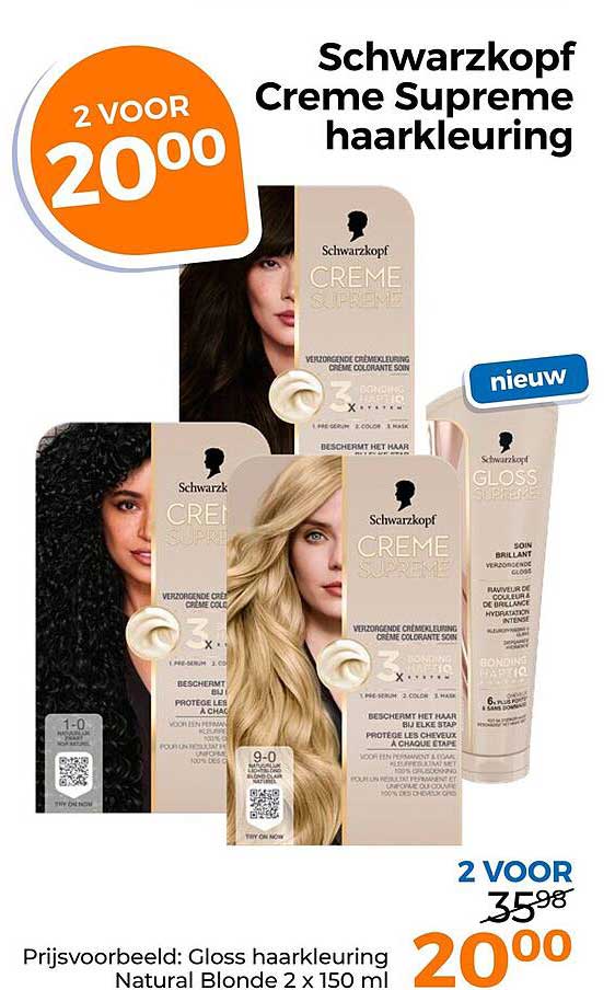 Schwarzkopf Creme Supreme haarkleuring 2 VOOR 20,00