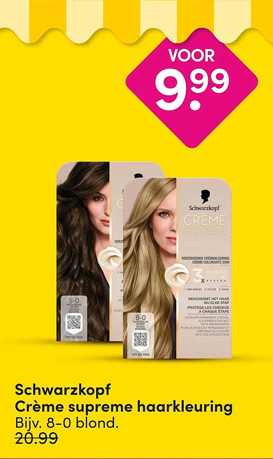 Schwarzkopf Crème supreme haarkleuring Bijv. 8-0 blond.