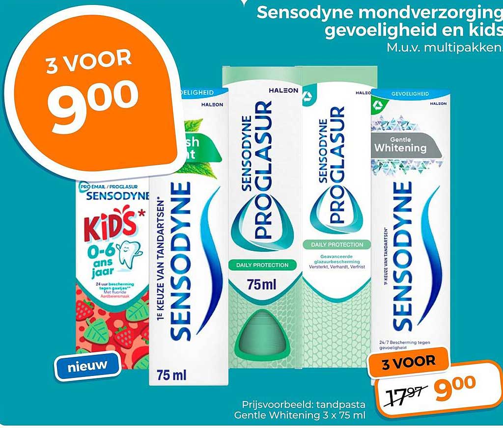 Sensodyne mondverzorging gevoeligheid en kids 3 voor 9.00
