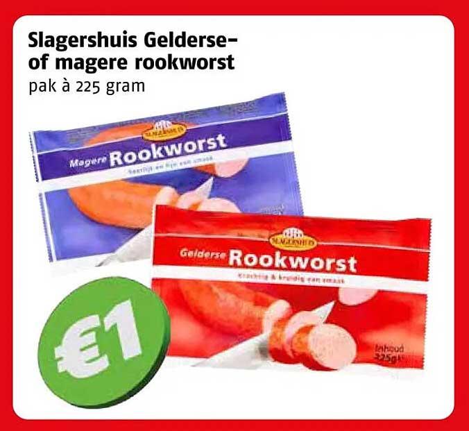 Slagershuis Gelderse- of magere rookworst pak à 225 gram