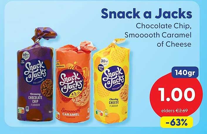 Snack a Jacks Chocolate Chip, Smoooth Caramel of Cheese