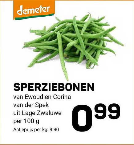 SPERZIEBONEN van Ewoud en Corina van der Spek uit Lage Zwaluwe per 100 g