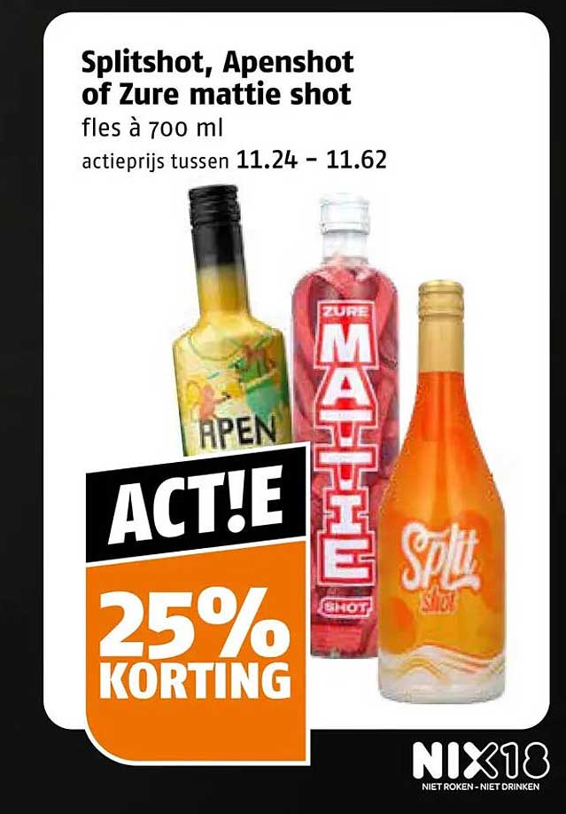 Splitshot, Apenshot of Zure mattie shot fles à 700 ml 25% KORTING