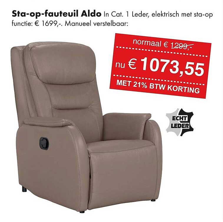 Sta-op-fauteuil Aldo In Cat. 1 Leder, elektrisch met sta-op functie