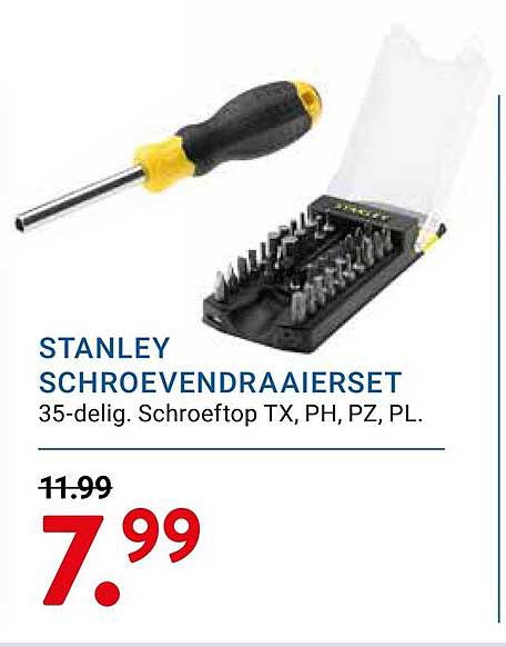 STANLEY SCHROEVENDRAIERSET 35-delig. Schroeftop TX, PH, PZ, PL.