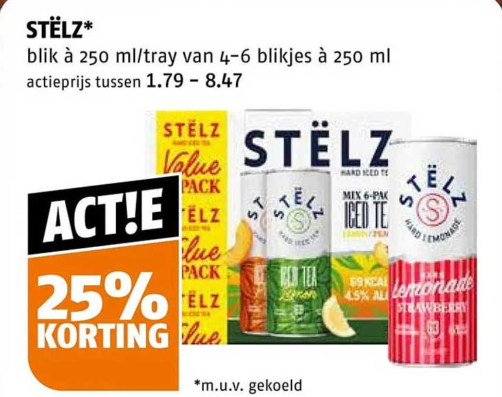 STËLZ blik à 250 ml/tray van 4-6 blikjes à 250 ml 25% KORTING