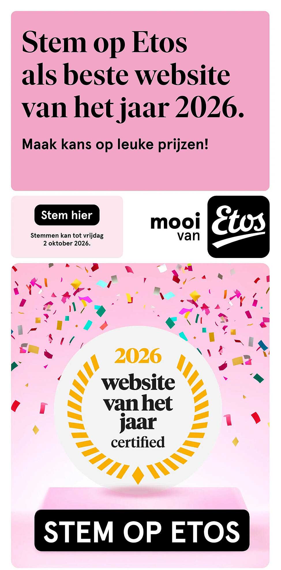 Stem op Etos als beste website van het jaar 2026. Maak kans op leuke prijzen!