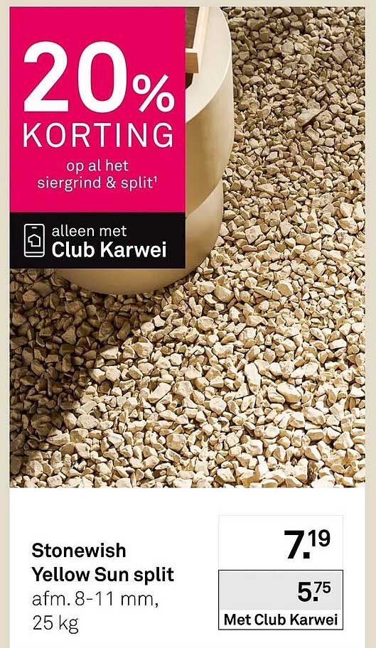 Stonewish Yellow Sun split 20% korting op al het siergrind & split alleen met Club Karwei