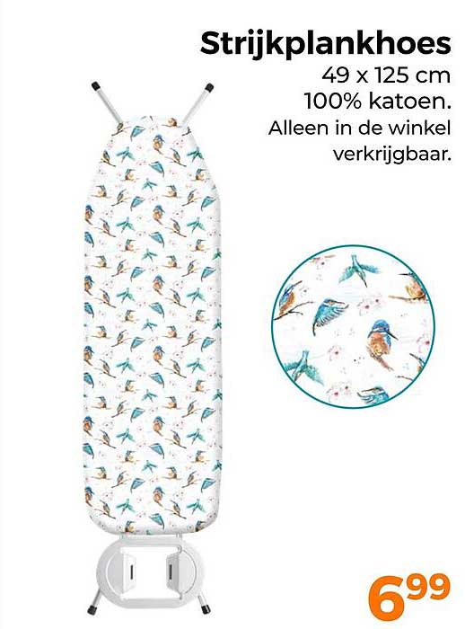 Strijkplankhoes 49 x 125 cm 100% katoen. Alleen in de winkel verkrijgbaar.