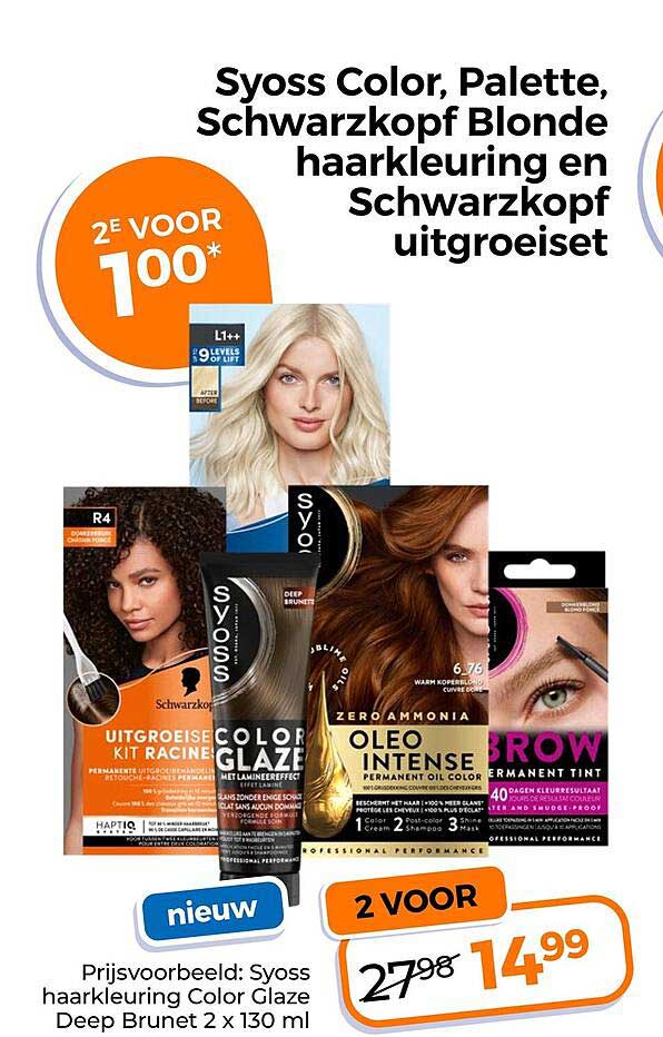 Syoss Color, Palette, Schwarzkopf Blonde haarkleuring en Schwarzkopf uitgroeiset 2 voor 100