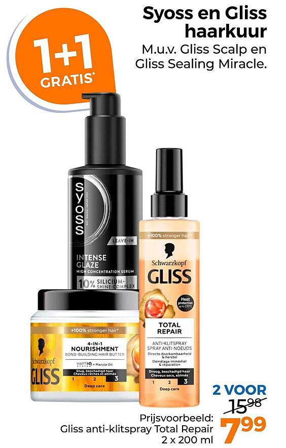 Syoss en Gliss haarkuur 1+1 GRATIS