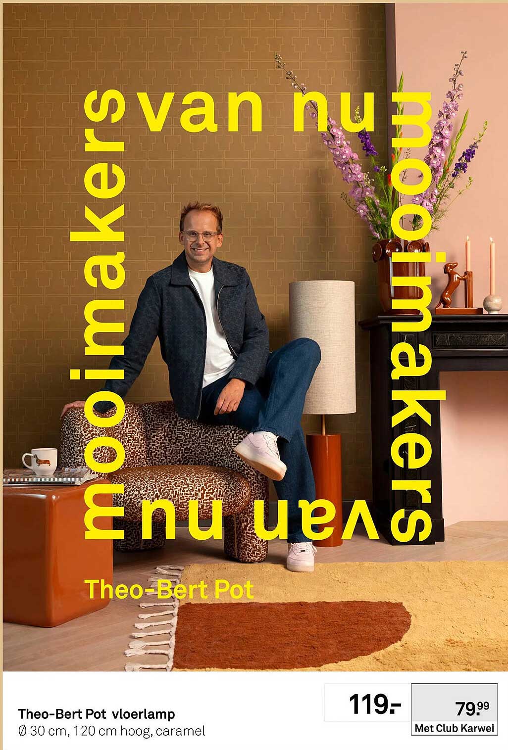 Theo-Bert Pot vloerlamp Ø 30 cm, 120 cm hoog, caramel