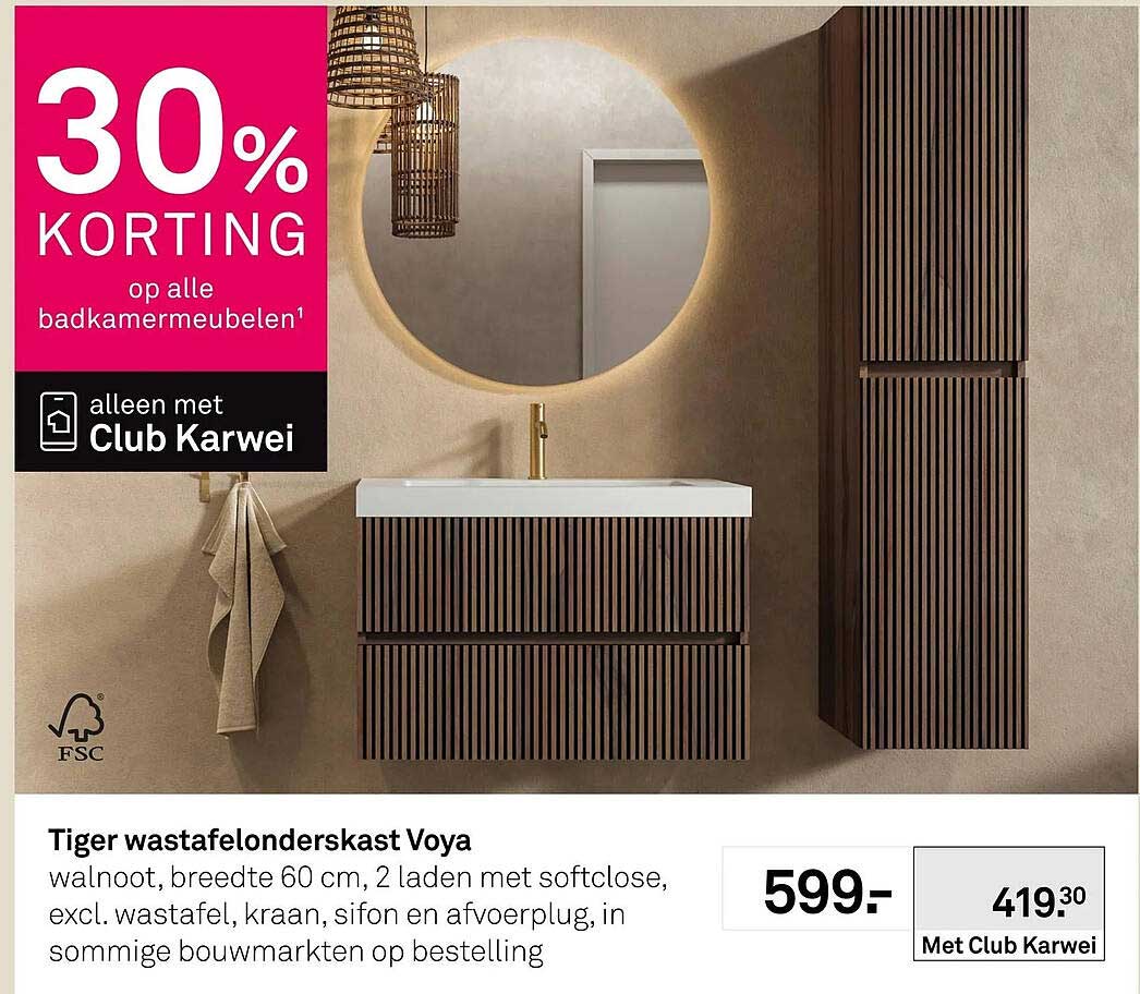 Tiger wastafelonderkast Voya 30% korting op alle badkamermeubelen¹