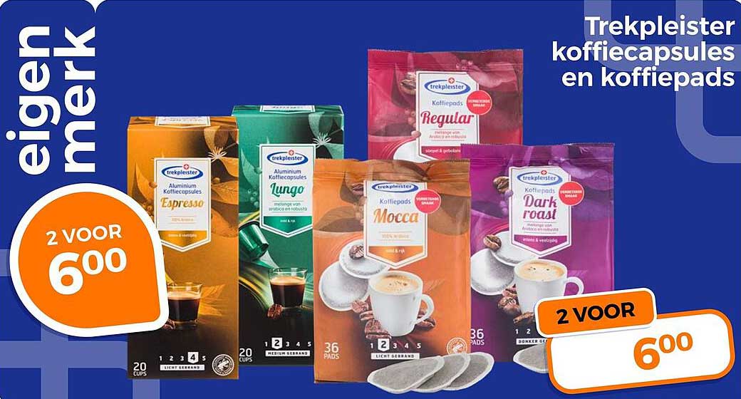 Trekpleister koffiecapsules en koffiepads 2 voor 6,00