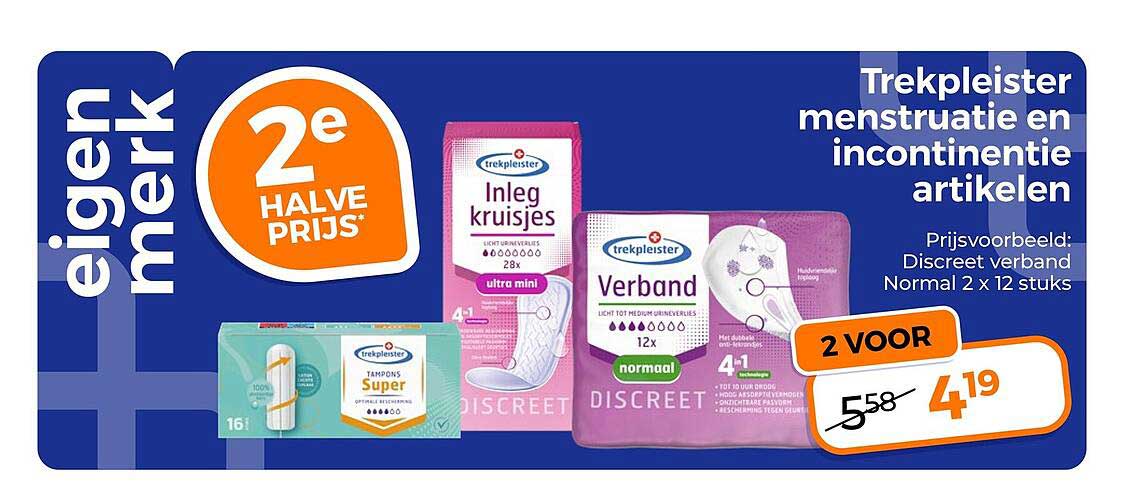 Trekpleister menstruatie en incontinentie artikelen 2e halve prijs