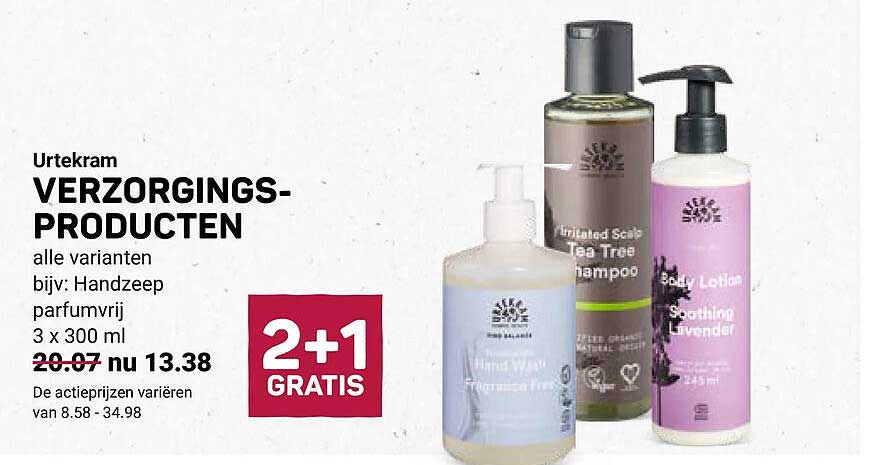 Urtekram VERZORGINGSPRODUCTEN 2+1 GRATIS