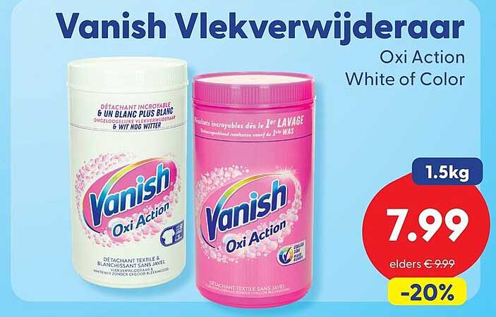 Vanish Vlekverwijderaar Oxi Action White of Color 1.5kg -20%