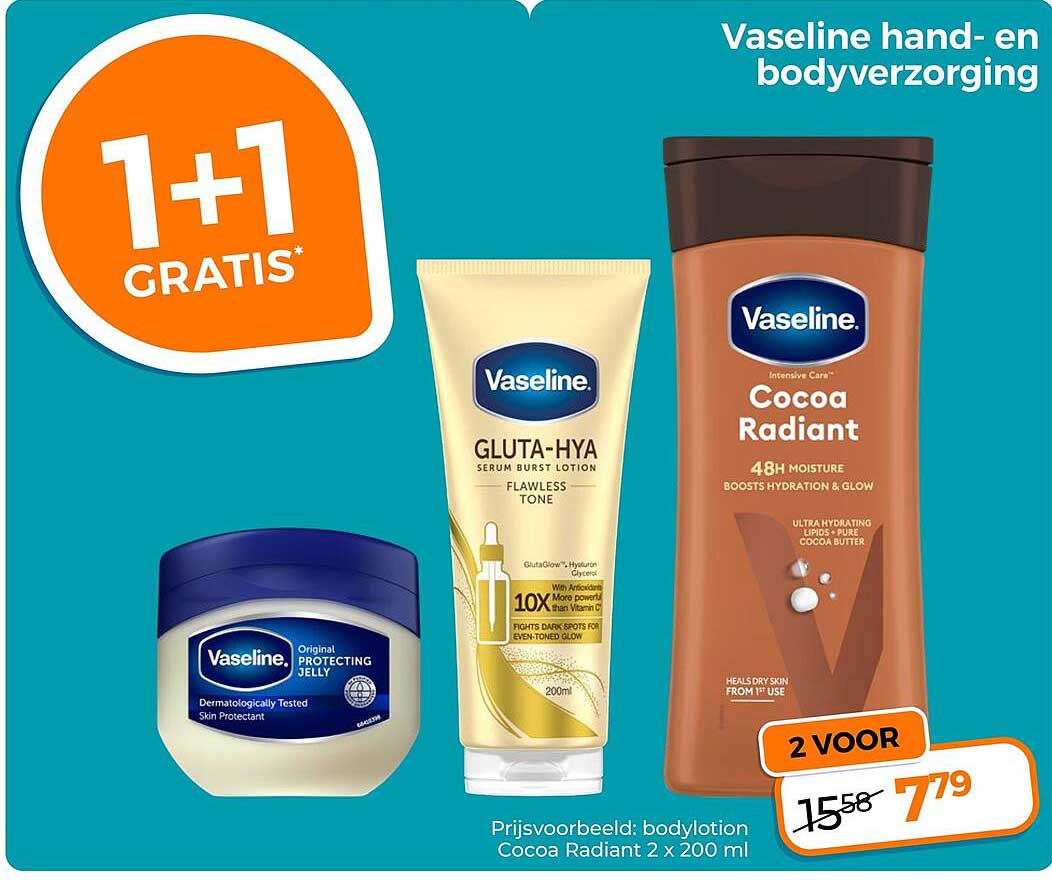 Vaseline hand- en bodyverzorging 1+1 gratis