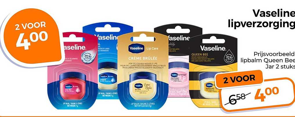Vaseline lipverzorging 2 voor 4,00