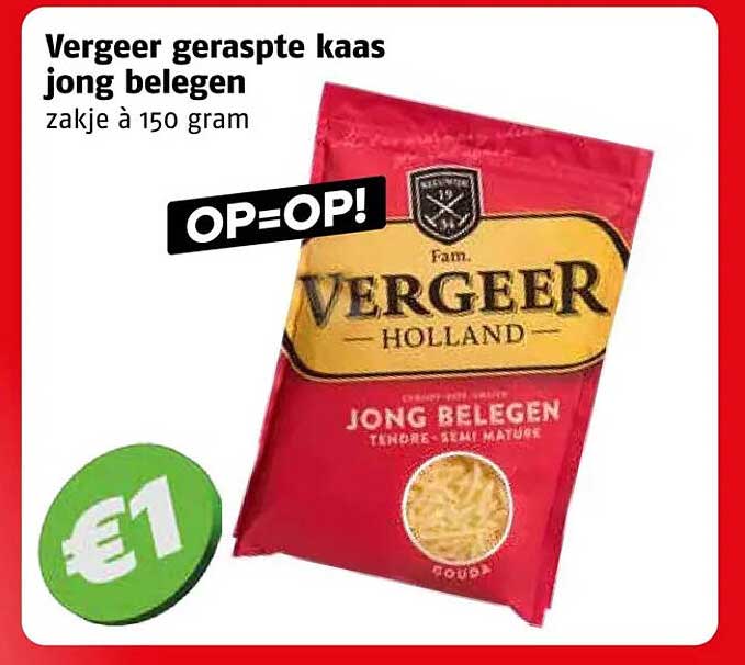 Vergeer geraspte kaas jong belegen zakje à 150 gram OP=OP!