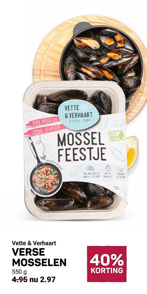 Vette & Verhaart VERSE MOSSELEN 550 g 40% KORTING