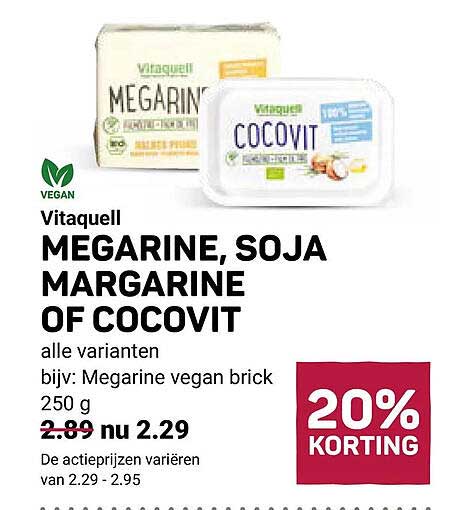 Vitalequell MEGARINE, SOJA MARGARINE OF COCOVIT alle varianten bij: Megarine vegan brick 250 g 20% KORTING
