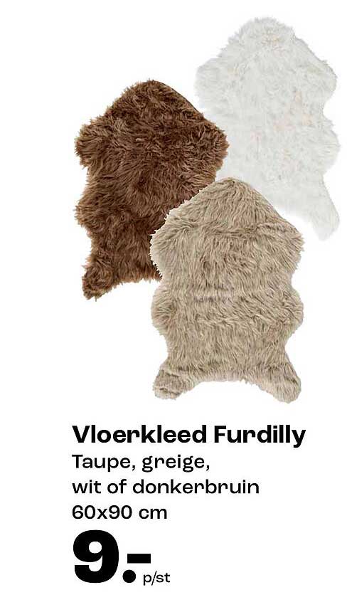 Vloerkleed Furdilly Taupe, greige, wit of donkerbruin 60x90 cm