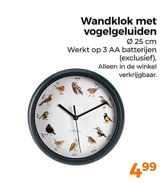 Wandklok met vogelgeluiden