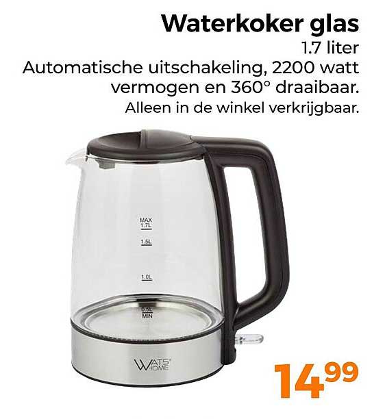 Waterkoker glas 1.7 liter