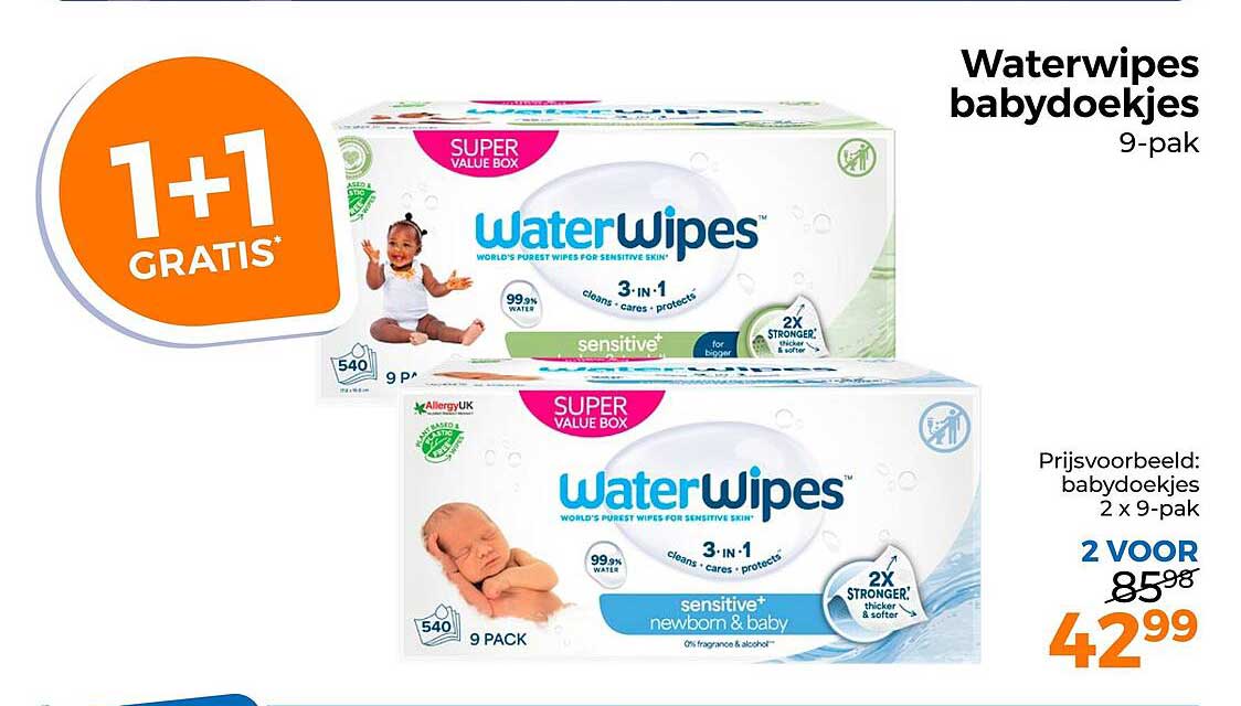 Waterwipes babydoekjes 9-pak 1+1 gratis