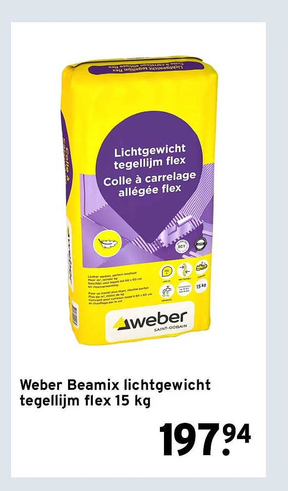 Weber Beamix lichtgewicht tegellijm flex 15 kg