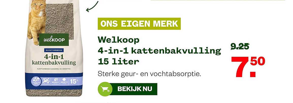 Welkoop 4-in-1 kattenbakvulling 15 liter