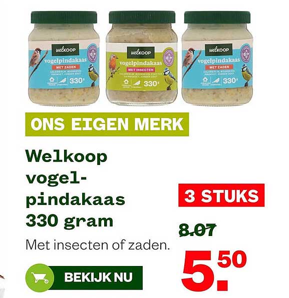 Welkoop vogel-pindakaas 330 gram 3 STUKS
