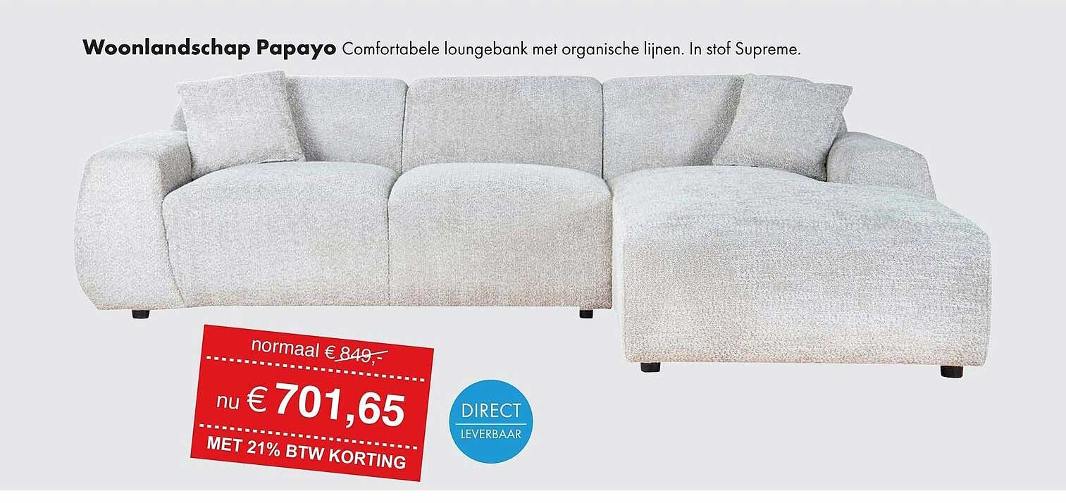 Woonlandschap Papayo Comfortabele loungebank met organische lijnen. In stof Supreme. DIRECT LEVERBAAR