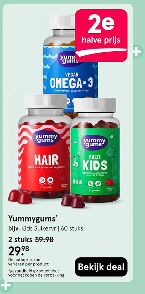 Yummygums* bijv. Kids Suikervrij 60 stuks 2e halve prijs